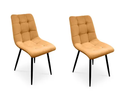 Obrázek produktu pro Bettso -2 x Židle do jídelny Sada 2 židlí do jídelny Židle do kuchyně Čalouněná židle Designová židle s opěradlem, se sedákem ze sametu, rám z kovu - BEN Honey Yellow / nohy černé