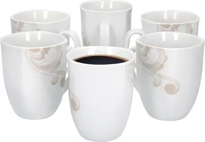 Immagine prodotto di Set di 6 tazze da caffè festive, bianche, da 300-350 ml, grandi, ideali per Natale, per tè, in porcellana, con decorazioni floreali