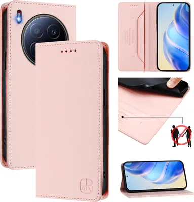 Produktbild von Lederhülle für Tecno Camon 40 Premier Hülle Flip Brieftasche Kartenfächern Ständer Schutzhülle Pink