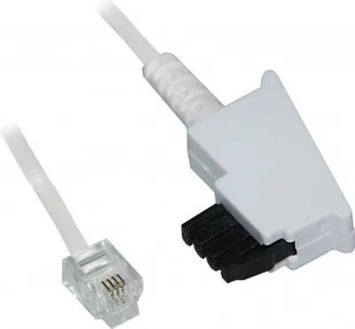 Produktbild von Telefonkabel (Universal Pinout), weiß Kupferkaschierter Aluminiumleiter (CCA), TAE-F-Stecker (2-adrig) > RJ11-Stecker (6P4C) (4-adrig)