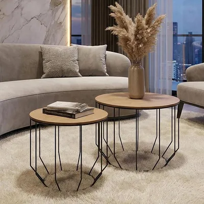 Imagen del producto de Mesa de centro HWC-P58, estilo industrial, metal y madera de roble