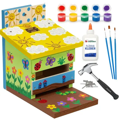 Produktbild von Vogelhaus Bausatz Eichhörnchenhaus - Hammer und Nägel - Farben zum Bemalen - Bausatz für Kinder