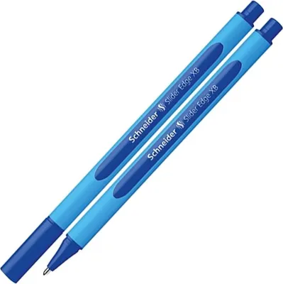 Two blue pens are shown diagonally against a white background.