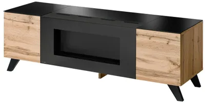 Produktbild von TV-Lowboard "Bonfire" in Wotan Eiche und schwarz TV Unterteil mit Ethanol Kamin 150 cm
