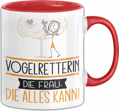 Produktbild von Vogelretterin Geschenk Tasse Becher Die Frau Die Allen Kann Geschenkidee für eine Vogelretterin Lustig (Rot)