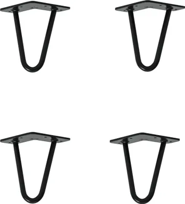 Produktbild von Natural Goods Berlin HAIRPIN Legs, Haarnadelbeine, Möbelfüße, Tischbeine, Schwarz, 15 cm, 2 Streben, 4 Stück