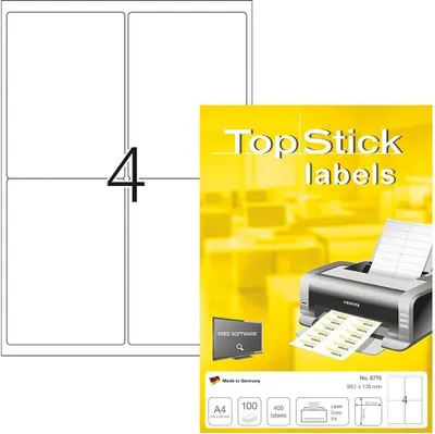 Produktbild von TOP STICK Universal-Etiketten 99,1 x 139 mm weiß 400 Etiketten auf 100 Blatt