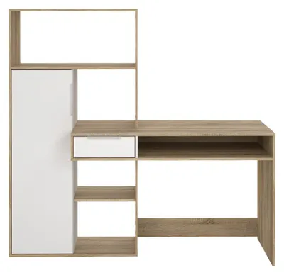 Imagen del producto de Calicosy - Escritorio 1 cajón, 1 puerta, 5 huecos roble decorativo y blanco L162,8 cm - FUNCTION