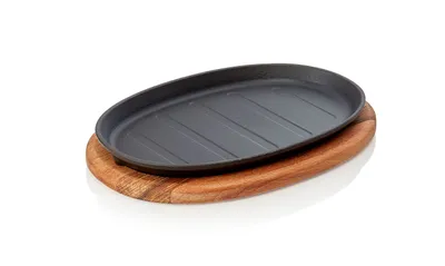 Obrázek produktu pro Smaltovaná pánev LAVA 28 x 18 x 2 cm s dřevěnou trojnožkou