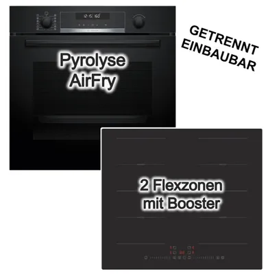 Produktbild von Herdset Bosch Einbaubackofen 3D Heißluft Pyrolyse AirFry + PKM Induktionskochfeld Booster Flexzonen Touch