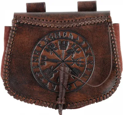 Produktbild von Gürteltasche aus Leder mit Vegvísir-Prägung, Braun