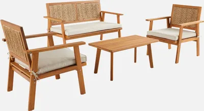 Produktbild von sweeek - Gartenmöbelset für 4 Personen, aus Holz mit vertikaler Bespannung  - Natur