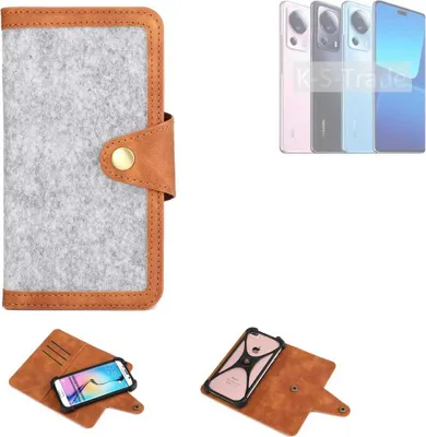 Produktbild von K-S-Trade Handyhülle kompatibel mit Xiaomi 13 Lite Schutzhülle Filz-Hülle Kunst-Leder hellgrau braun (1x)