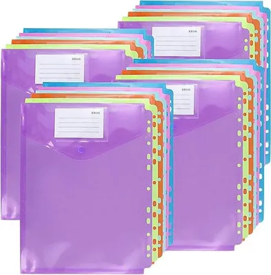 Zdjęcie produktu dla Segregatory biurowe i domowe, 24 przegródki formatu A4, 6 kolorów, z otworami