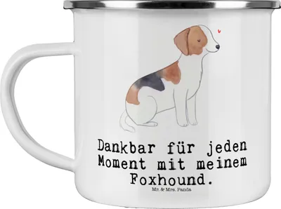 Produktbild von Mr. & Mrs. Panda Emaille Tasse Foxhound Moment - Weiß - Geschenk, Haferl, Jagdhund, Becher, Teetasse, Pott, Laufhund