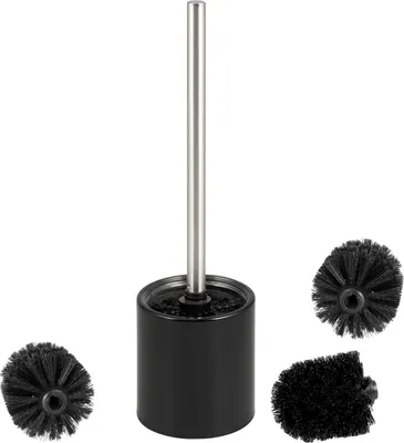 Immagine prodotto di set da toilette bremermann TIRANO, scopino da appoggio con inserto in vetro, incl. 3 testine di ricambio nere, in acciaio inox, nero