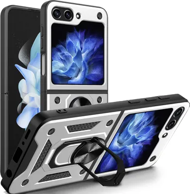 Produktbild von Outdoor Panzer Hülle für Samsung Galaxy Z Flip 7 FE mit Kameraschutz Ringhalter in Silber