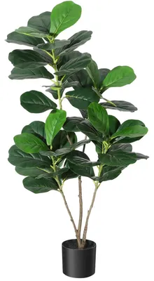 Image de Palmier artificiel - Grande plante artificielle de 120 cm - Ficus lyrata artificiel - Avec guirlande lumineuse décorative - Plante d'intérieur pour bureau et maison - Vert