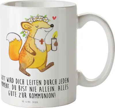 Produktbild von Mr. & Mrs. Panda Henkeltasse Fuchs Kommunion Mädchen - Weiß - Geschenk, Gott, Glauben, Teepott, Trinkbecher, Gläubig, Kaffeebecher, Kaffeetasse, Tasse, Liebe, Becher