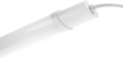 A close-up shot of a white LED tube light with a cable extending from one end.