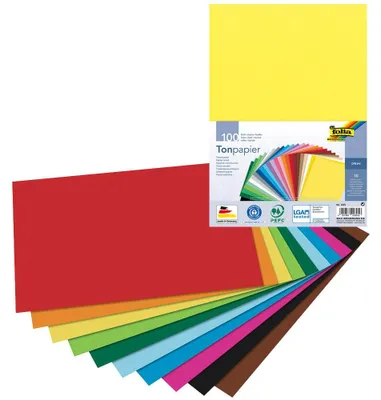 Produktbild von folia 605 - Tonpapier DIN A4, 100 Blatt sortiert in 10 Farben - die ideale Grundlage für vielfältige Bastelideen