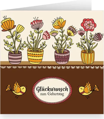 Produktbild von Zauberhafte Retro Blumen Glückwunschkarte innen weiß mit Vögeln: Glückwunsch zum Geburtstag