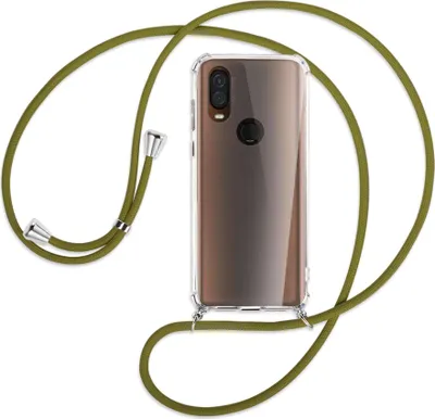 Produktbild von Handykette Backcover-Schutzhülle mit Band (Metall silberfarben) für Motorola One Vision - khaki