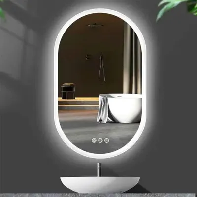 Zdjęcie produktu dla Owalne lustro do łazienki - lustro ścienne LED - 100x50 cm - z podświetleniem - możliwość regulacji jasności - czujnik dotykowy - antyfogging (zapobiegający parowaniu) - 3000K/4500K/6000K