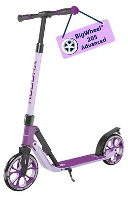Zdjęcie produktu dla HUDORA BigWheel® 205 Advanced Scooter - lawendowy - Wygodna aluminiowa hulajnoga do 100 kg - z regulacją wysokości i możliwością złożenia