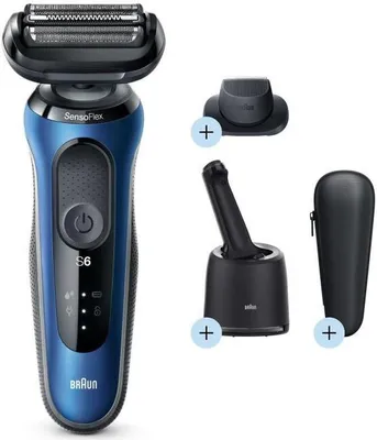 Produktbild von Holicí strojek Braun Series 6 60-B7200cc+CCR Black, Blue BRAUN Barva výrobku: Černá, Modrá, Napájení: Baterie, Holicí systém: Holicí strojek, Zastřihovač: Ano, Počet břitů/holících hlav: 2, Omyvatelný: Ano