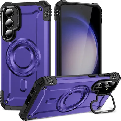 Image de Etui magnétique pour Samsung Galaxy S23, étui de protection militaire robuste avec support pour anneau d'appareil photo Violet