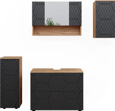 Produktbild von Badmöbel-Set Vicco Irma Anthrazit mit Wabenstruktur 4 Teile, Model 47184