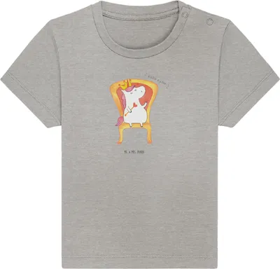Produktbild von Mr. & Mrs. Panda Babyshirt Einhorn König 0. - 6. Monat - Heather Grey - Geschenk, Kleinkind Shirt, Organic Baby T-Shirt, Krone, Präsident, , Kurzarmshirt, Baumwolle