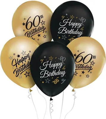 Zdjęcie produktu dla 60. urodziny – czarno-złote balony z cyfrą 5