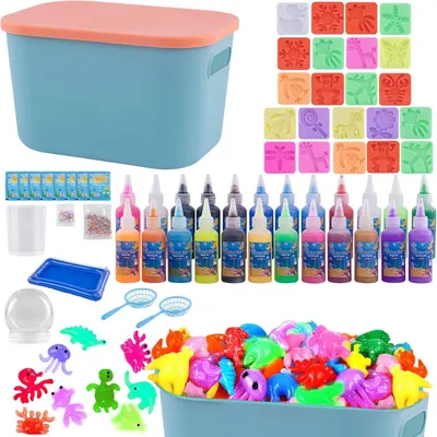 Imagen del producto de Kit de juguetes de gel acuático mágico, juego de construcción 3D con gel acuático que incluye 24 colores y 22 formas, figuras acuáticas luminosas, juguete educativo y creativo