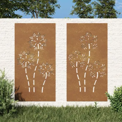 Produktbild von "2026 Promotion" 2-tlg. Garten-Wanddeko 105x55 cm Cortenstahl Blumen-Design - Leinwandbilder CC29036