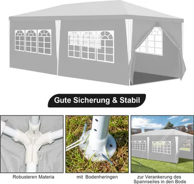 Produktbild von Faziango Pavillon 3x6m mit Seitenwänden Tasche Wasserdicht UV-Schutz 50+Gartenpavillon Gartenzelt Partyzelt Weiß