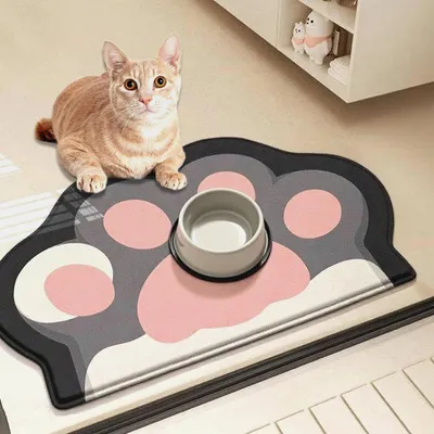Produktbild von 60 X 40 cm Napfunterlage Hund Katzen Groß, Futternapf Unterlage rutschfeste Saugfähige Katzennapf Futtermatte Katze Hundenapf Matte Futterunterlage für Hunde und Katzen(Rosa Pfoten)