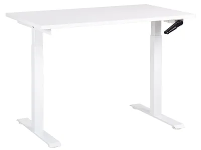 Zdjęcie produktu dla BELIANI Regulowane biurko biały blat biała stalowa rama 120 x 72 cm ręczna zmiana wysokości kwadratowe nóżki nowoczesny design biuro