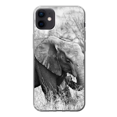 Produktbild von MuchoWow® Handyhülle Schutzhülle Hülle für iPhone 12 mini Elefant - Tiere - Gras - Schwarz und weiß Silikon Softcase Handy Hülle - Bild