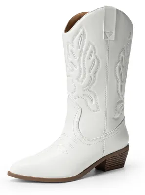 Produktbild von DREAM PAIRS Damen Cowboystiefel Cowgirlstiefel,Weiss-Pu,38.5