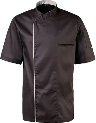 Produktbild von Kochjacke halbarm, Druckknöpfe, Fb. schwarz, Paspel grau, Gr. S : S : 65% Polyester 35%Baumwolle 220 g/m² : silbergrau