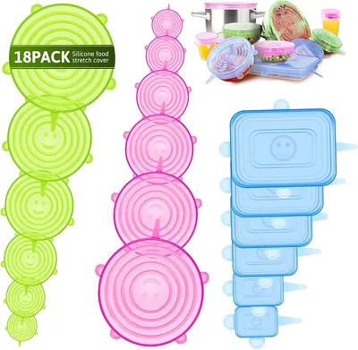 Immagine prodotto di Set di coperchi in silicone, 18 pezzi, senza BPA, riutilizzabili, universali, per la cucina