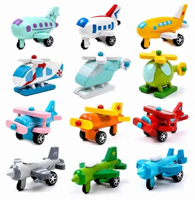 Produktbild von Holz Flugzeuge Spielzeug Set - 12 Stück - Mini Holzflugzeug Bunt ab 3 Jahren