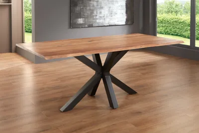 Produktbild von Esstisch Baumkante massiv Akazie natur 260 x 100 Spider-Gestell schwarz SPYRO