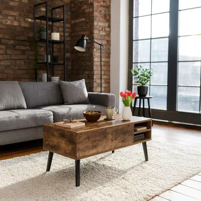 Image de Table basse avec rangement dissimulé - Plateau relevable, style industriel