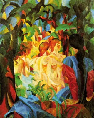 Produktbild von August Macke Kunstdruck Bild - Badende Mädchen Mit Stadt Im Hintergrund, 1913 (50 x 40 cm)
