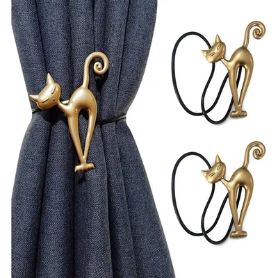 Produktbild von 2 Stück Vintage Katzen Magnetische Gardinenhalter, Vorhanghalter für Fenster, geeignet für Heim- und Bürodekoration, stilvoll und praktisch Gold