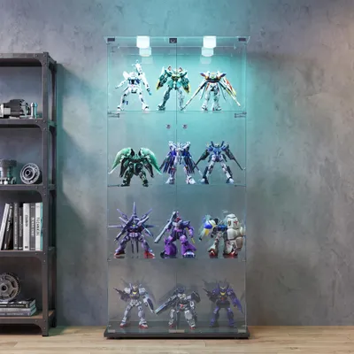 Produktbild von INONEFT Glasvitrine Standvitrine mit LED Beleuchtung, Glasvitrine Stehend mit 4 Glasböden & 2 türen abschließbar, Vitrinenschrank Für Sammlerstücke