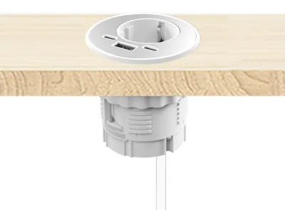 Produktbild von kalb | Energon Einbausteckdose rund, 1-fach 230V 16A, Möbel, weiß, USB-A & C